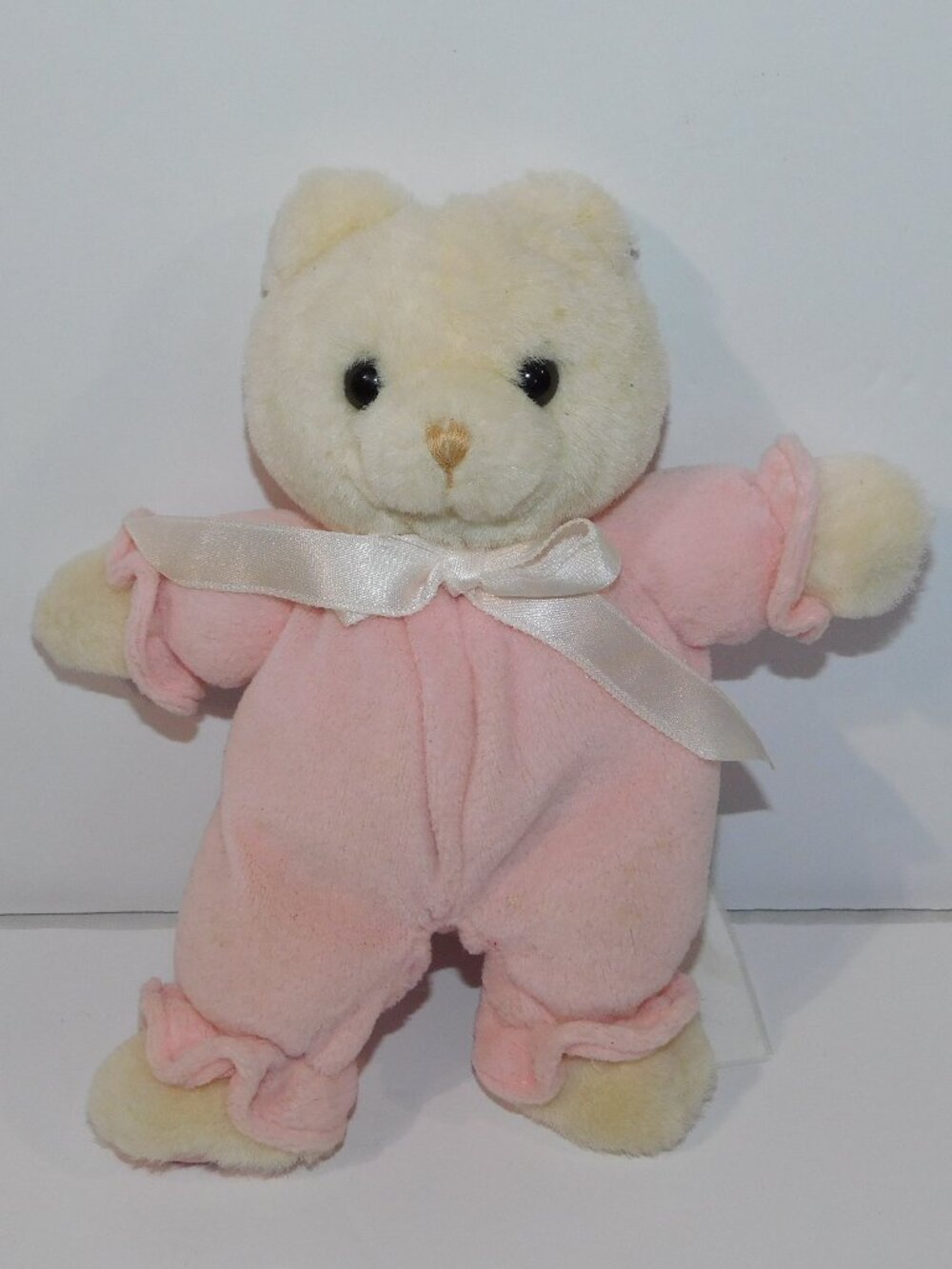 VTG Russ Berrie Bo Bear 7" Plush Stuffed Pink Velour Rattle Teddy Baby Lovey